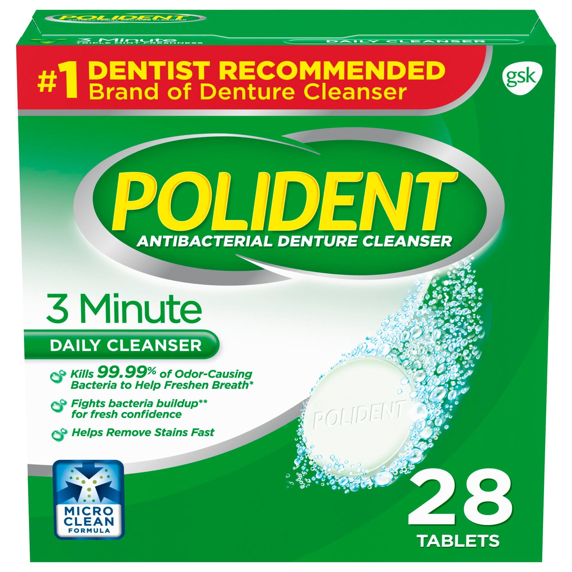 Polident 3 Minute Antibacterial Denture Cleanser Effervescent Tablets