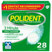 Polident 3 Minute Antibacterial Denture Cleanser Effervescent Tablets, 28 Count