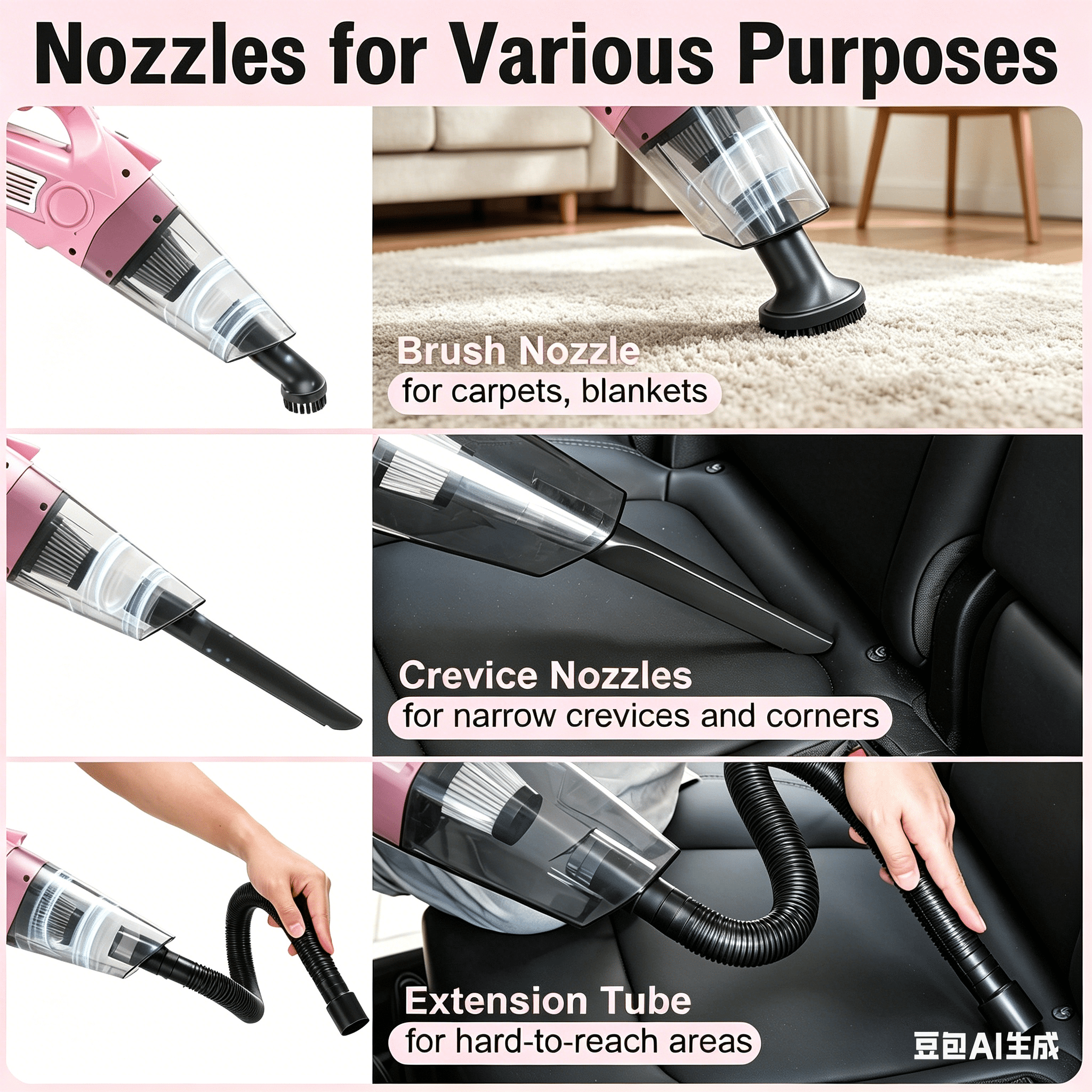 26-Piece Pink Car Cleaning Kit, 4-in-1 High Suction Handheld Vacuum Cleaner, Interior Detailing Brush Set, 2-in-1 Glass Cleaning Tool, Universal Car Accessories, Ideal Gift for Female Car Owners