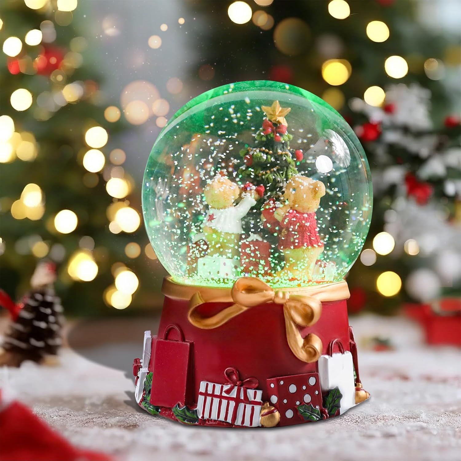 Christmas Snow Globes Gingerbread Man Village House in Cup Christmas Snow Globe with 8 Songs Color Changing Battery Operated Musical Box for Christmas Home Party Décor