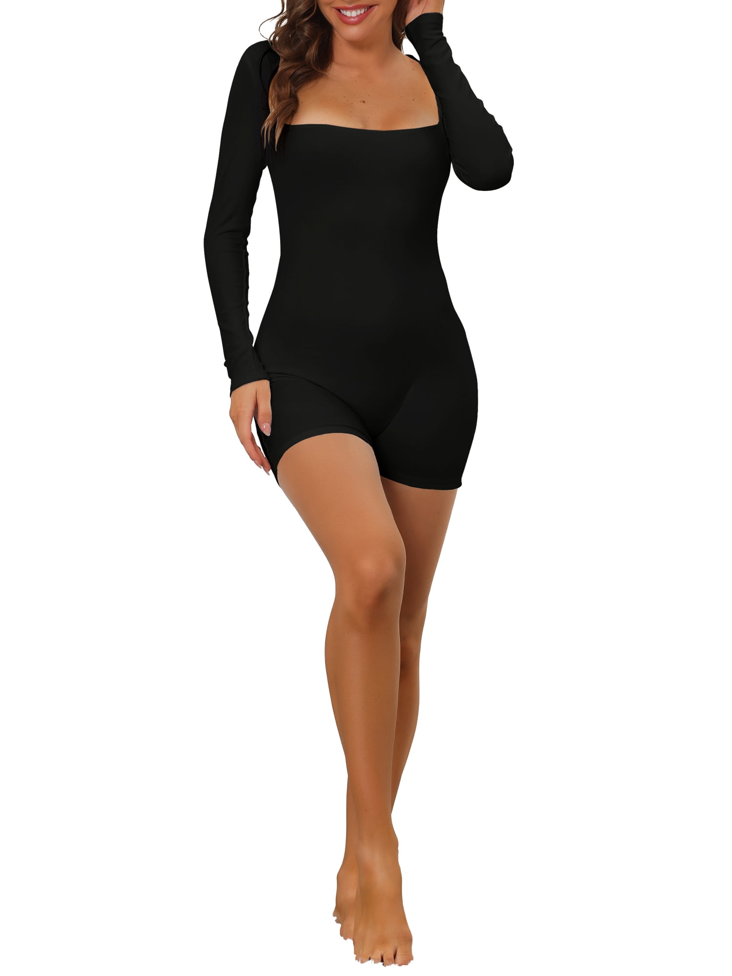 Unique Bargains Women's Leotard Jumpsuit Shapewear Long Sleeve Full Bodysuit S Black