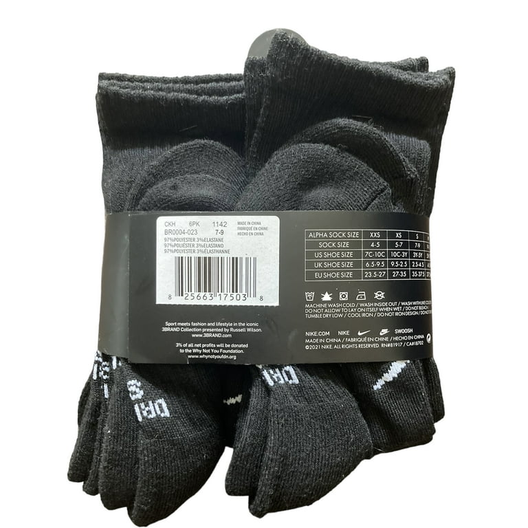 Boys Nike 3BRAND by Russell Wilson Dri FIT Socks 6 Pack Color Black Size 7 9 Walmart