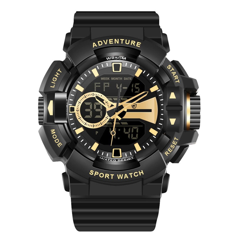 Clearance Sale WD0618 black shell black gold word black tape double display quartz watch Walmart