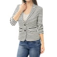thumbnail image 1 of INSPIRE CHIC Women's Notched Lapel Long Sleeves Button Striped Blazer XS White, 1 of 7