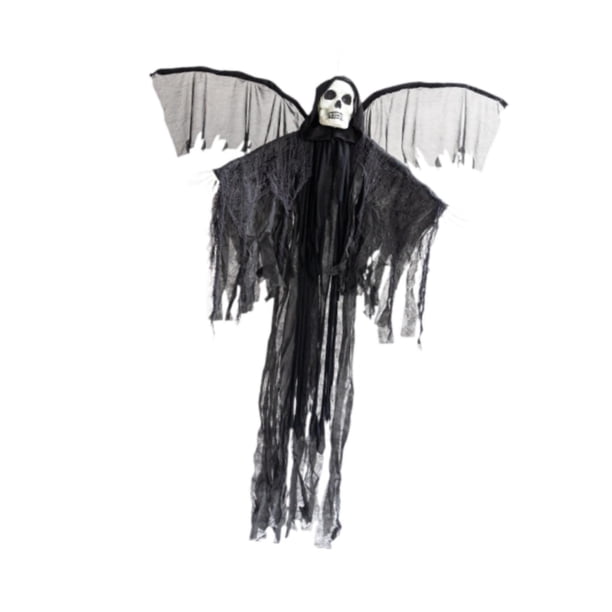 Decoración de Halloween con esqueleto fantasma colgante con alas de 59 pulgadas de alto para laberintos aterradores, fiestas de Halloween y eventos es