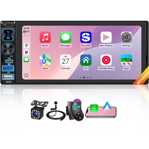 Radio estéreo para coche Oeretzrac Single DIN con CarPlay inalámbrico
