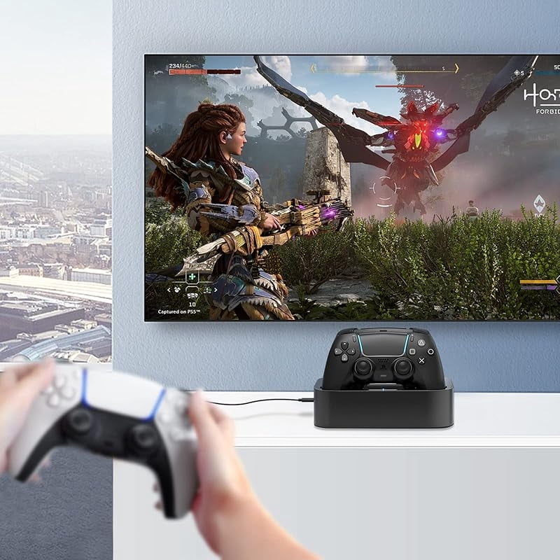 Party-Ready PS5 Charger Station for DualSense & Edge - Fast Dual Controller Drop & Charge Dock with Cable for PlayStation 5-Black