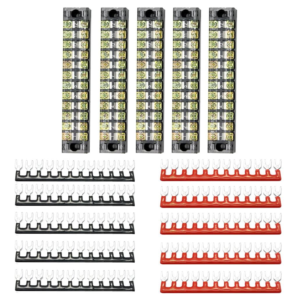 jiaping 5 Sets of 600V 15Amp 2-Rows 12-Positions Screw Wire Terminal Strip Barrier Block