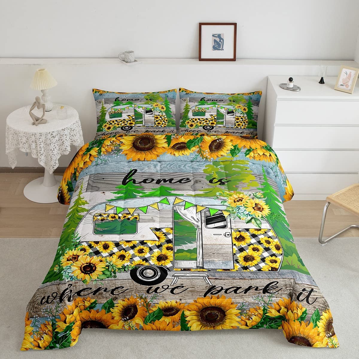 Fairy Camper Comforter Happy Camping Comforter Set Microfiber RV Inside