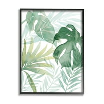 Monstera Overlapping Leaf Sprigs Botanical & Floral Graphic Art Black Framed Art Print Wall Art