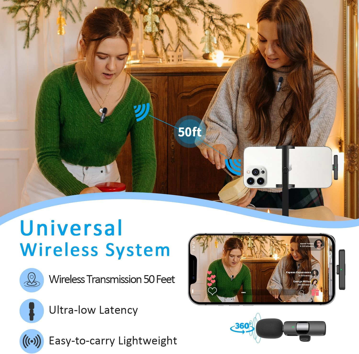 NEOYFC for Wireless Lavalier Microphone for iPhone, iPad, Android - Bluetooth Lapel Phone Mic for Video Recording - Mini Clip on Microphones for Tiktok YouTube Podcast Interview
