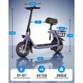 thumbnail image 6 of MIHOVER Electric Scooter with Seat for Adults & Seniors, 450W Comfortable Commuter Scooter with Basket, 12" Tires, 15 Mile Range, UL2272 Certified - Purple, 6 of 9