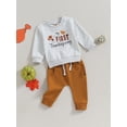 thumbnail image 3 of Wassery Baby Boys Thanksgiving Clothes 2PCS Infant Boys Fall Pants Sets Long Sleeve Letter Turkey Print Sweatshirt Tops Drawstring Pants Sets 0-18M, 3 of 8