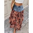 thumbnail image 3 of Womens Medium Wash Denim Patchwork Midi Skirt With Paisley Print, 3 of 7