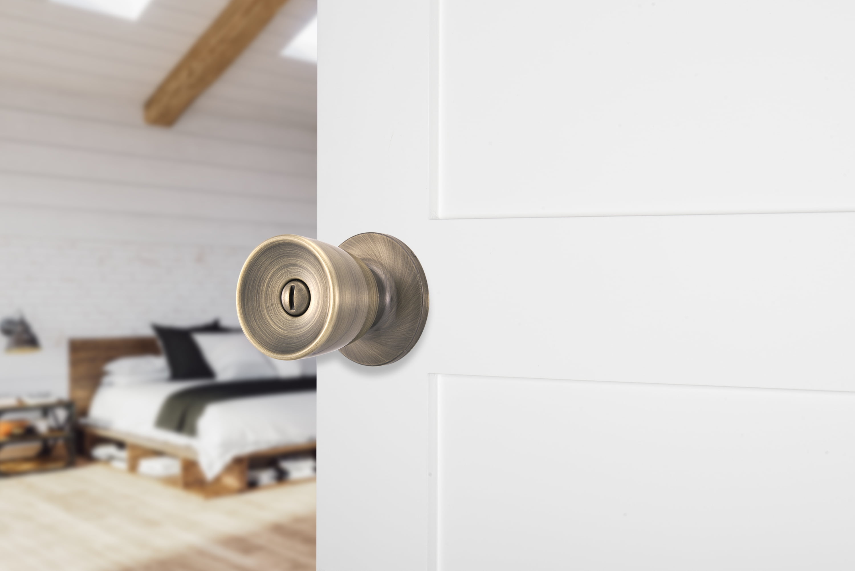 Brinks Interior Locking Privacy Classic Bell Style Doorknob, Antique Brass Finish