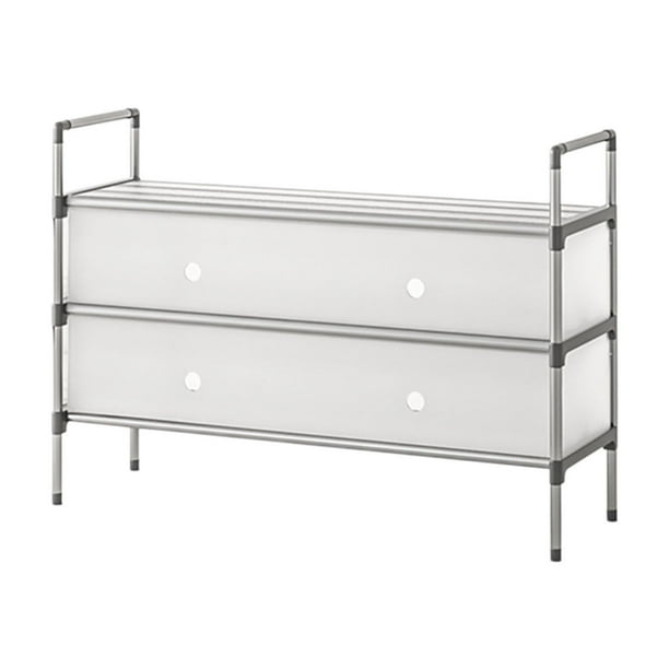Zapatero de varios niveles con estructura metálica, resistente y apilable, ideal para armario, dormitorio, pasillo y sala de estar. Construcción duradera de plástico y acero, fácil de montar.