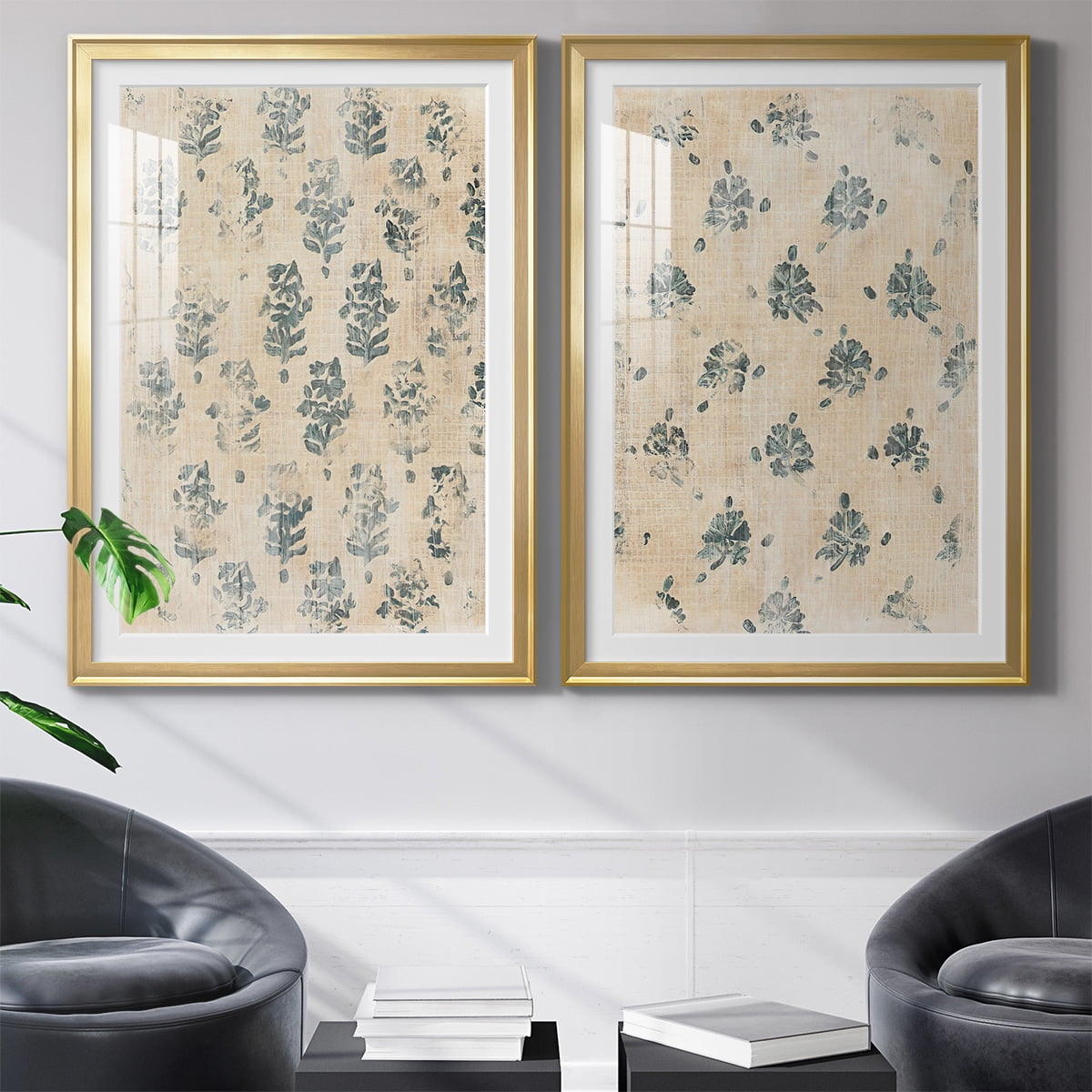 Wexford Home Vintage Blockprint I Premium Framed Print, 18.5" x 24.5" - Ready to Hang, Gold (Set of 2)