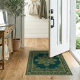 thumbnail image 2 of ODIKA 2'x3' Washable Throw Rug Non-Slip, Low Profile, Flatwoven, Easy Care Mirrored Botanical Motif Palm Leaves With Classic Border Accents for Hallway, Study Room, 2 of 7