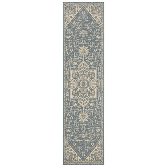SAFAVIEH Beach House Diggory Medallion Indoor/Outdoor Runner Rug, Cream/Blue, 2'2" x 6'
