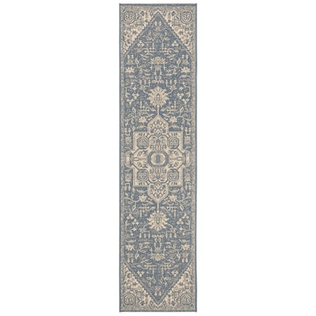 SAFAVIEH Beach House Diggory Medallion Indoor/Outdoor Runner Rug Cream/Blue 2 2 x 12