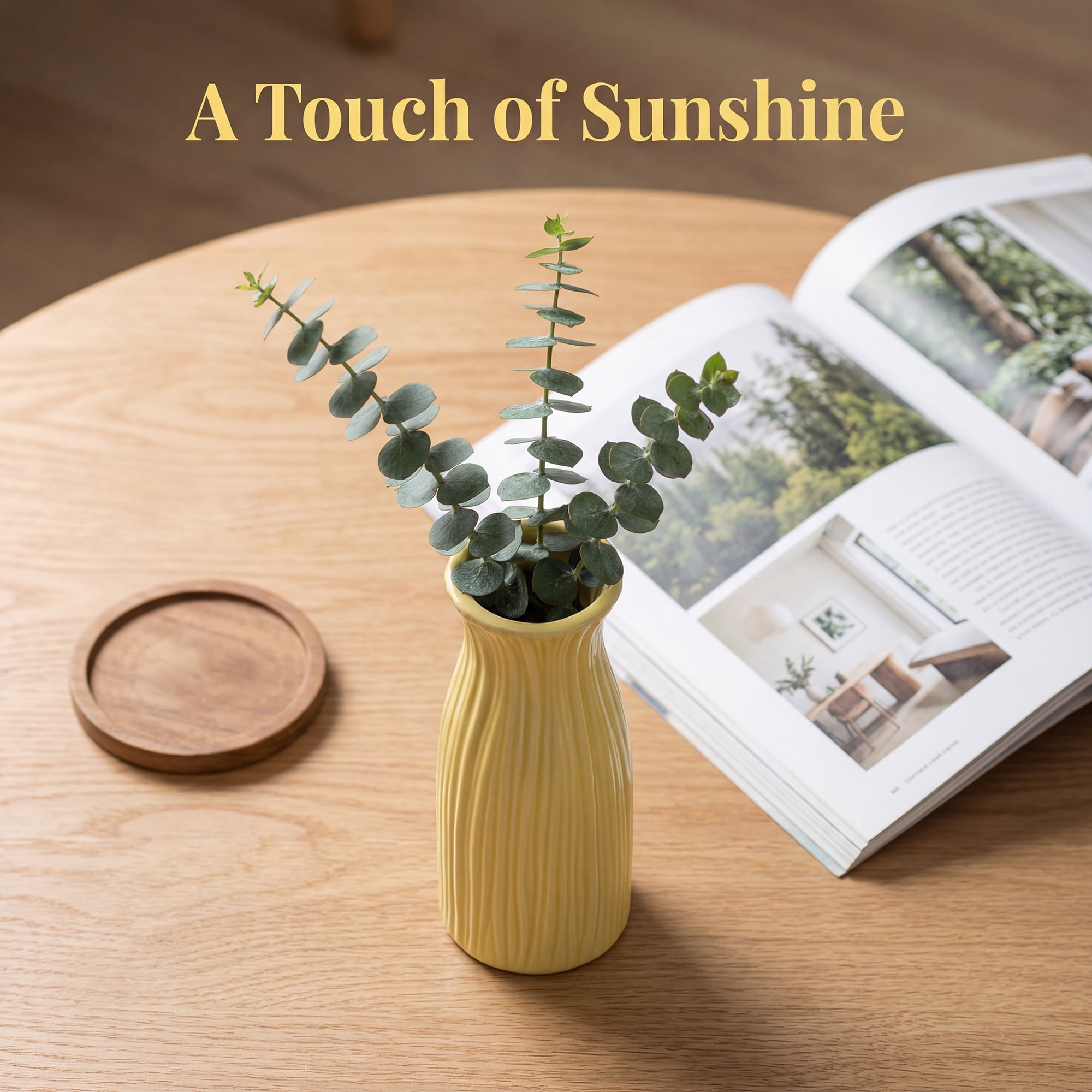 Unique Bargains Modern Cylinder Matte Ribbed Flower Vase Yellow 2.4"L x 2.4"W x 5.1"H