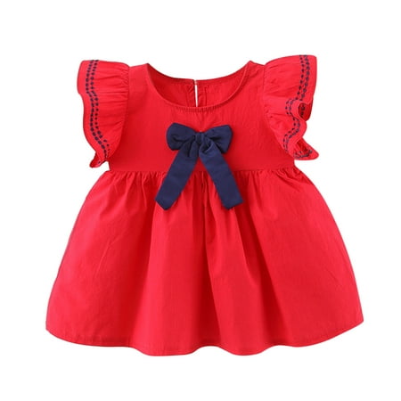 

Toddler Baby Girls Dress Summer Bohemia Ruffle Bowknot Short Sleeve Casual A Line Dresses Party Clothes Girls Dress8 10