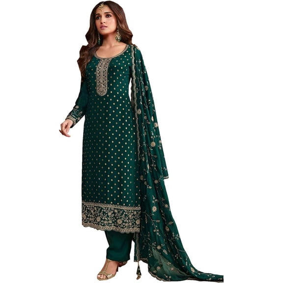 Mehndi Function Wear Indian Shalwar Kameez Suits Pakistani Trouser Pant Outfits ( Green, XXS - 34 )