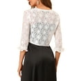 thumbnail image 3 of Allegra K Women's Bolero Cardigan Ruffle 3/4 Sleeve Tie Front Lace Shrug Top, 3 of 6