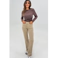 thumbnail image 3 of Women's Dark Brown Polka Dot Boat Neck Long Sleeve Knit T-Shirt for Casual Daily Style, XL, 3 of 5