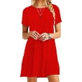 thumbnail image 1 of Nouvelle Couleur Unie Col Rond Manches Courtes Midi Robe Casual Plaine Simple T-Shirt Robe en Vrac, 1 of 5