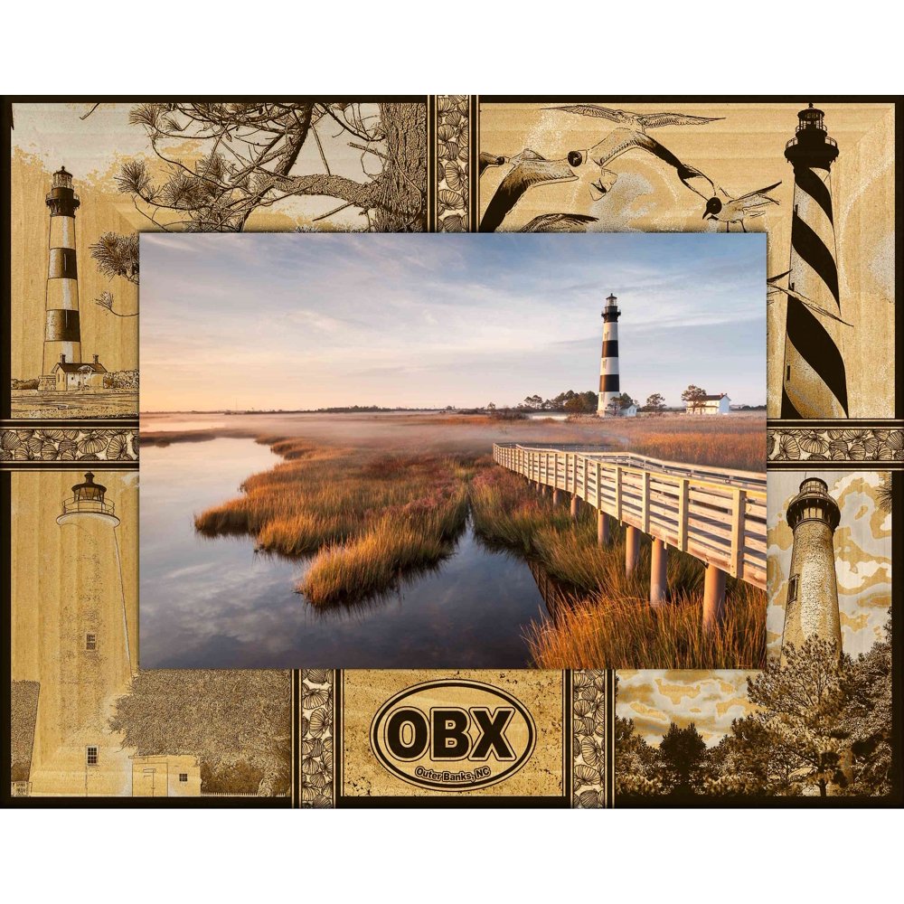 OBX Outer Banks North Carolina Montage Laser Engraved Wood Picture