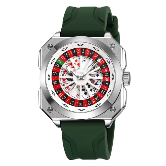 Luxury Men's Sports Watch - Poker & Roulette Casino Design, Waterproof Chronograph, Stainless Steel Mesh Band, Quartz Movement
