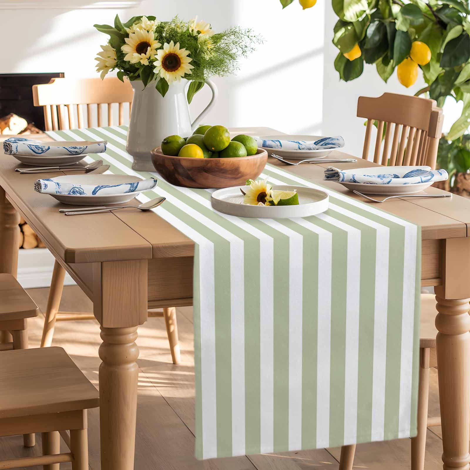 Table Runner Sage Green Stripes Table Decoration for Kitchen Dinning Simple Style Table Decoration for Indoor Outdoor Party Wedding Decor 13x90inch