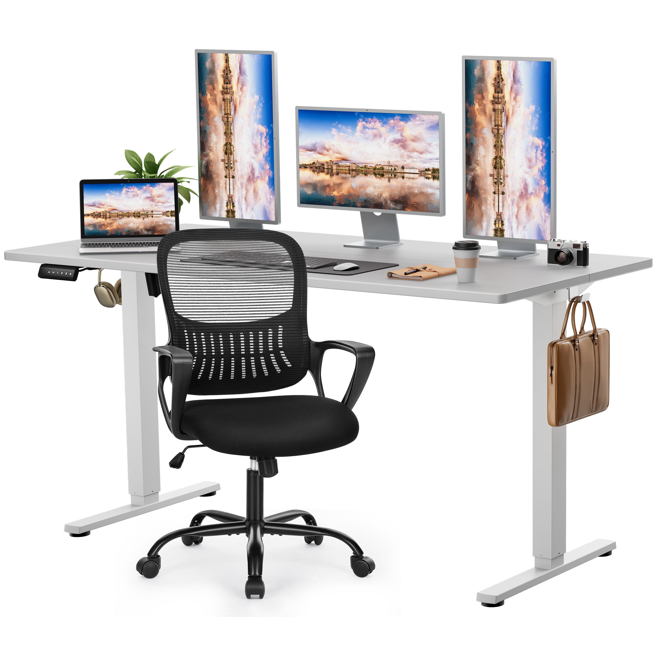 edx Electric Standing Desk & Computer Office Chair Set, 40 x 24 Inches Height Adjustable Desk & Desk Chair, Ergonomic Stand up Desk with Memory Preset for Home Office