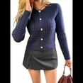 thumbnail image 3 of Cárdigan Corto de Punto para Mujer, Suéter Ligero de Larga y Otoño con Botones Azul Marino M, 3 of 7