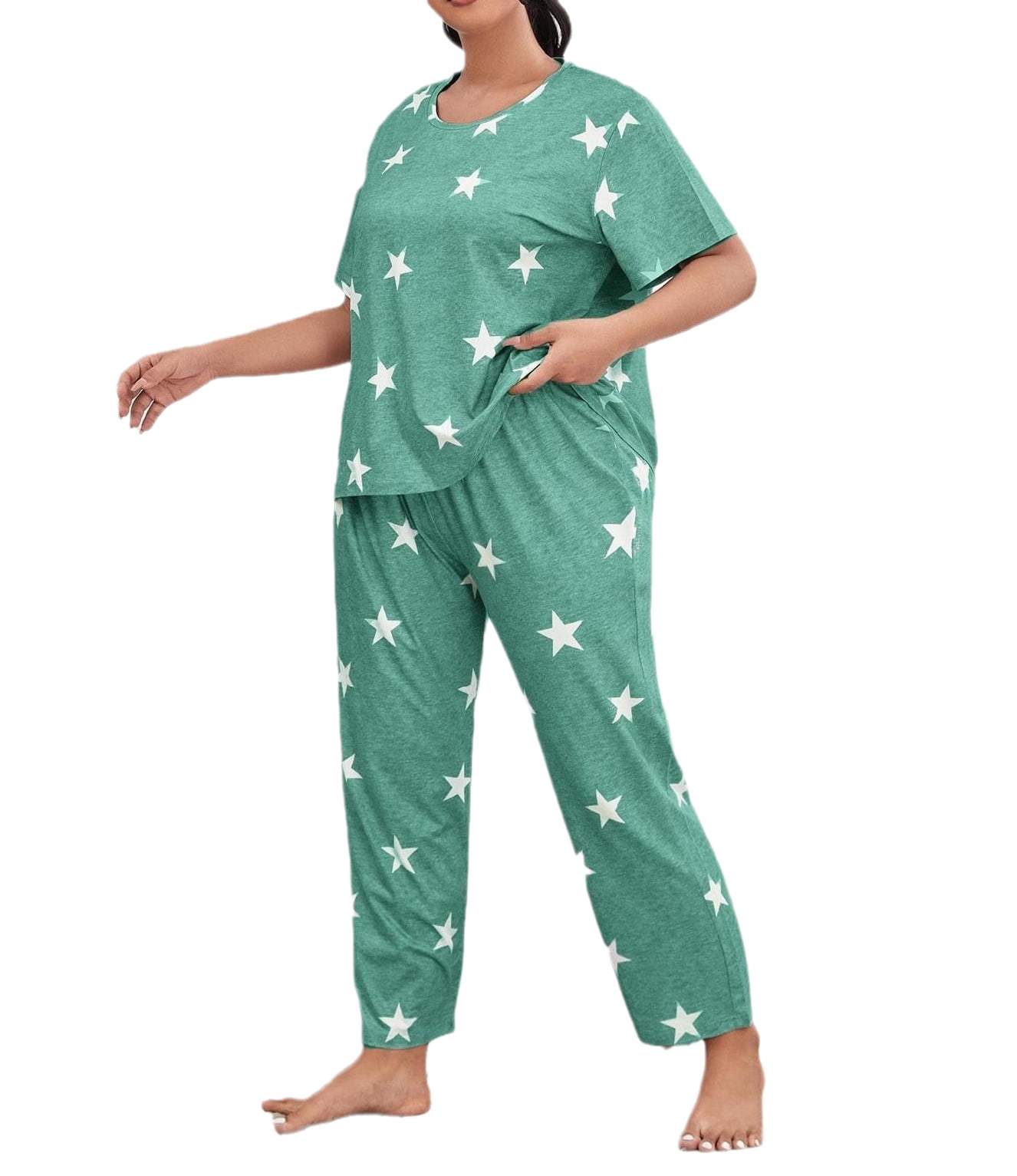 Women's Plus Size Print Pajama Set Short Sleeve Tee With long Pants 5XL