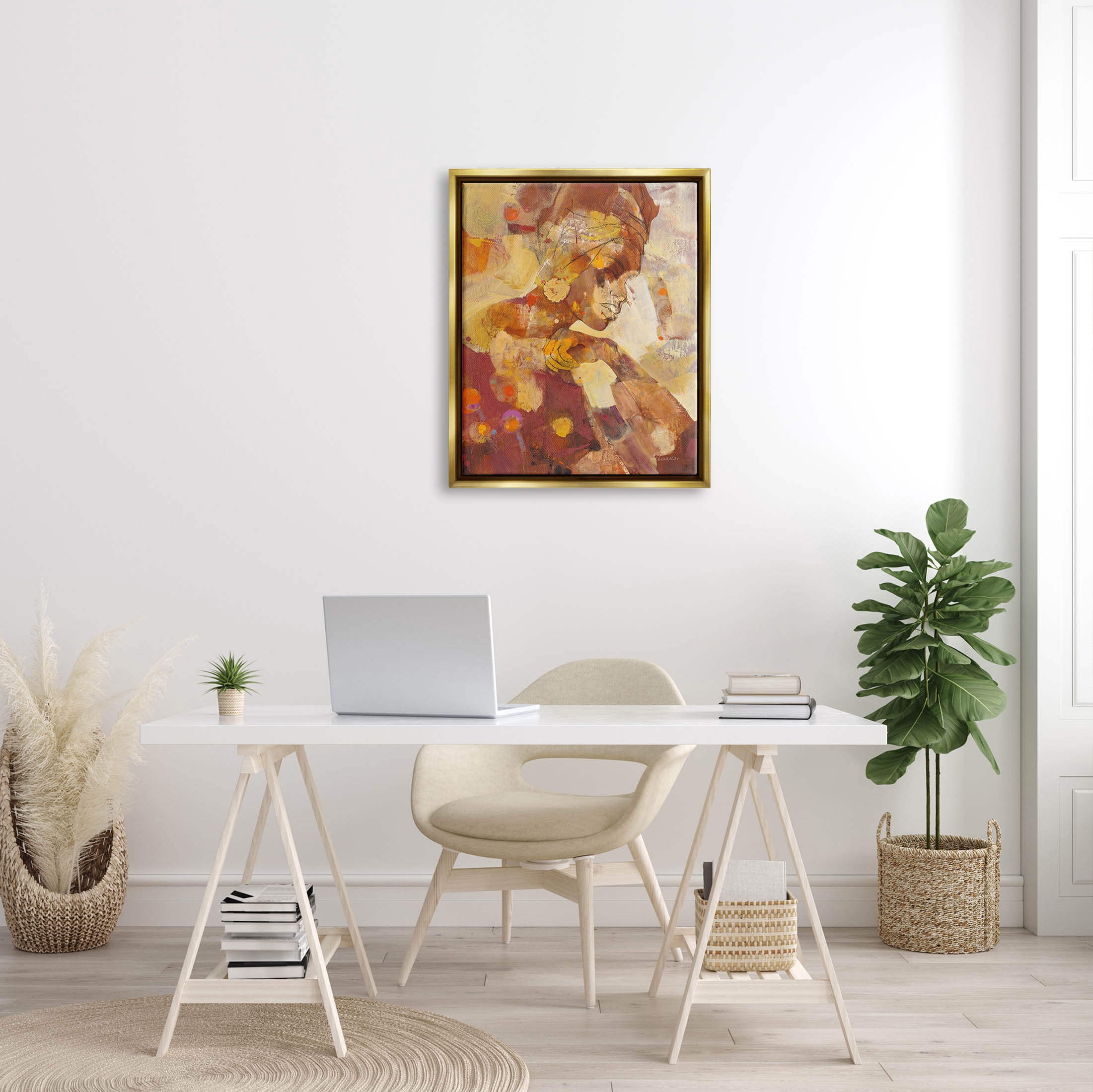 Stupell Industries Celebrate Beauty Abstract Portrait Painting Metallic Gold Floating Framed Canvas Print Wall Art, Design by Albena Hristova