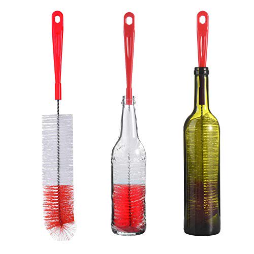ALINK 3Pack Long Red Bottle Cleaning Brush for Narrow Neck Beer, Wine