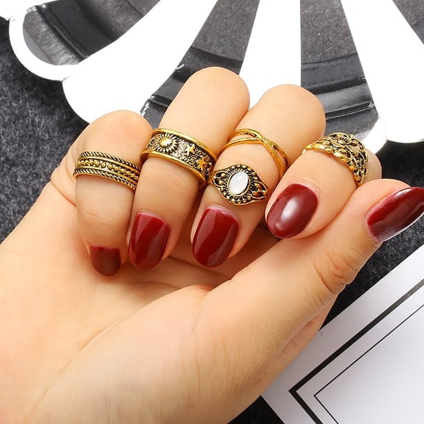 Anillos para mujer, regalos para mujer, 5 piezas, vintage, con flor de cristal, estilo tibetano turco, regalo de moda, anillo de bloqueo.