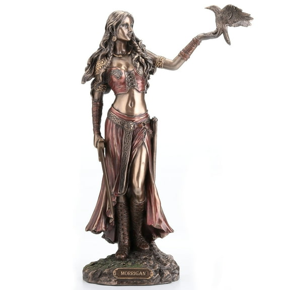 Resin Statues Morrigan The Celtic Goddess of Battle W/Crow & Sword Bronze Finish Statue 6.5 X 10.25 X 3 Inches Bronze