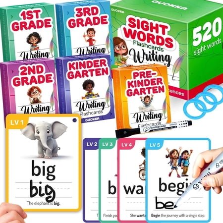 Quokka Sight Words Flash Cards &ndash; 260 Dry Erase Cards for Kids Color-Coded Preschool Learning Set