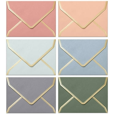 Invitation Envelopes, 60-Pack 5x7 Envelopes for Invitations, Gold Foil Bordered Colored Envelopes, A7, 5 1/4 x 7 1/4 Inches, 6 Morandi Colors