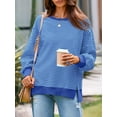 thumbnail image 4 of Women's Fall Oversized Sweatshirt Casual Waffle Knit Long Sleeve Crewneck Split Pullover Tunic Tops, 4 of 6