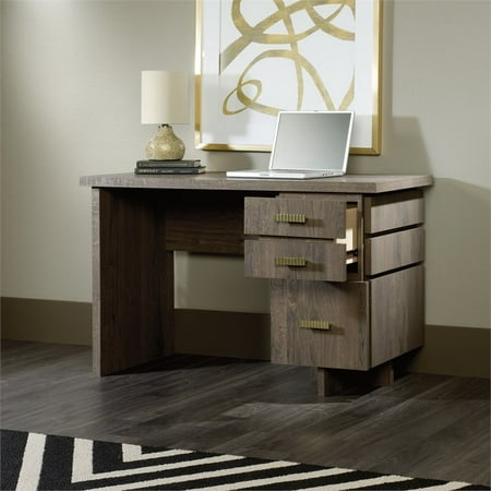 Sauder International Lux Single Pedestal Desk In Fossil Oak