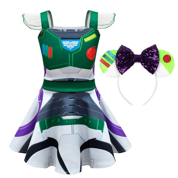 Girls Space Cartoon Costume with Headband Halloween Princess Outfit Dress
