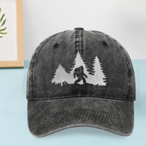 Washed Cotton Baseball Cap with Forest Embroidery, Adjustable Outdoor Dad Hat for Hiking and Casual Wear