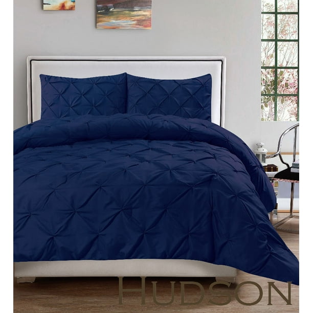 Hudson 3 Piece Pintuck Comforter Set Luxurious Pinch Pleat Wrinkle