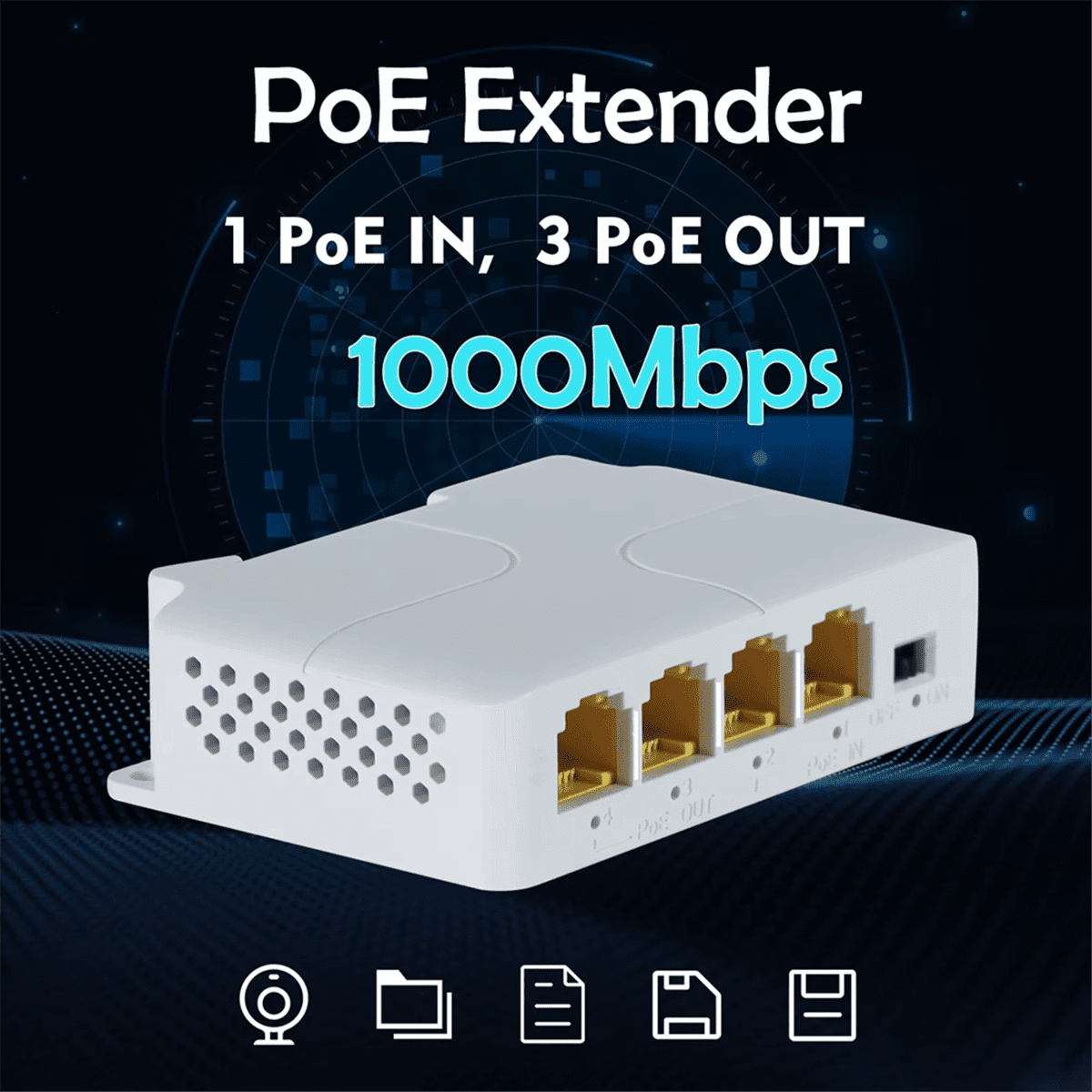 4 Port POE Extender 10/100/1000Mbps 1 in 3 Out Gigabit PoE Extender 1 to 3 Network Switch Repeater for PoE Switch 3Pcs