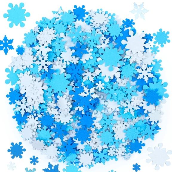 Elcoho 600 Pieces Christmas Winter Foam Snowflake Stickers, Self‑Adhesive Blue White Assorted Decals for Xmas Party DIY Craft Decor