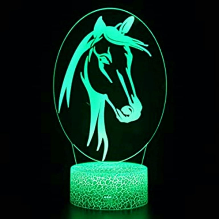 3D Illusion Night Light - USB Touch Table Lamp, 7 Color Changing LED, Acrylic Horse Design